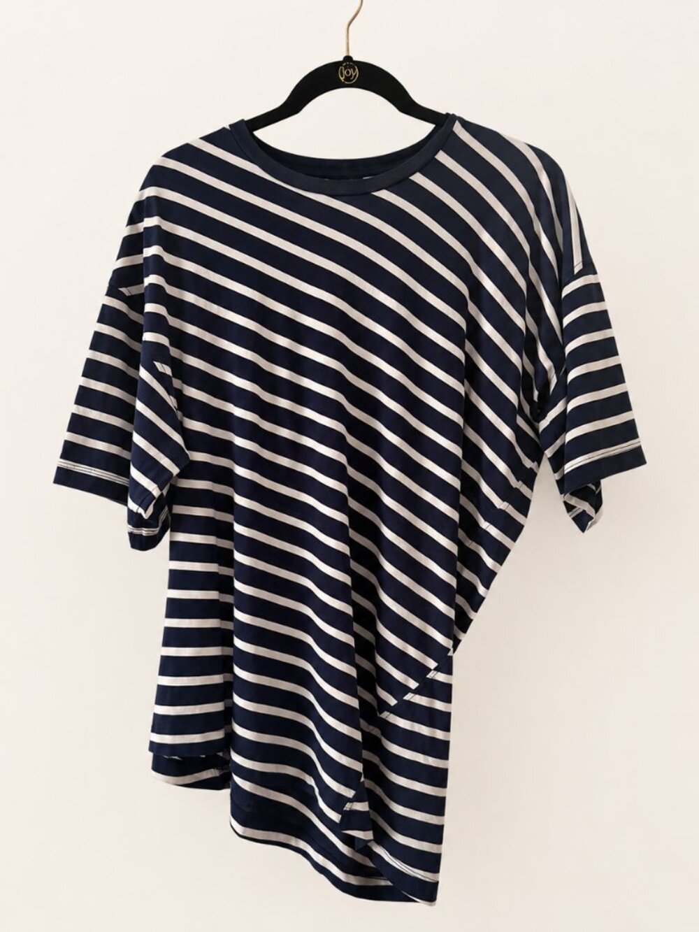 J.Crew Pima Cotton Asymmetrical Ruched Striped T-Shirt Navy Size L